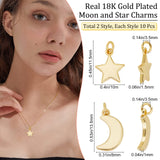 20Pcs 2 Style Brass Pendants, Long-Lasting Plated, Moon & Star, Real 18K Gold Plated, 11.5~13.5x8~10x1~1.5mm, Jump Ring: 4~5x0.7mm, Inner Diameter: 3.5mm, 10pcs/style