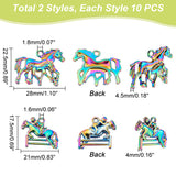 20Pcs 2 Style Alloy Pendant, Horse with Rider & Horse, Rainbow Color, 17.5x21x4mm and 22.5x28x4.5mm, 10pcs/style