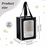 Rectangle Paper Gift Bags, with Clear Window, Shopping Bags with Handle, Candy Bag for Birthday, Wedding, Black, 20x15x10.3cm