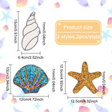 6Pcs 3 Style Beach Theme Glitter Cloth Patches, Iron on/Sew On Sequin Applique, for Sewing Craft Decoration, Starfish & Shell & Conch Shape, Mixed Color, 100~150x64~125x1mm, 2pcs/style