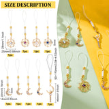 1 Set Alloy Rhinestone Cell Phone Charms Chain, Moon Magic Wand Hanging Pendant Phone Lanyard Cell Phone Strap, for Phones ID Badge Bags Decor, Light Gold, 9~11.5cm, 9pcs/set