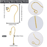 10 Pairs 925 Sterling Silver Earring Hooks, French Hooks with Ball, with 925 Stamp, Golden, 20~21.5x11x1.5mm, Pin: 0.7mm