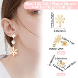 60Pcs 201 Stainless Steel Flower Stud Earrings Findings, with 304 Stainless Steel Pin & Horizontal Loops & 60Pcs Rack Plating Brass Friction Ear Nuts, Real 18K Gold Plated, 11.5x9mm, Hole: 1.2mm, Pin: 0.7mm