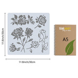 PET Plastic Hollow Out Drawing Painting Stencils Templates, Square, Rose Pattern, 300x300mm