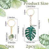 4Pcs 2 Style Monstera Leaf Alloy Enamel Pendant Keychain, for Car Key Bag Pendant Decoration, Golden, 80~12cm, 2pcs/style