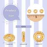 Brass Beads, Long-Lasting Plated, Matte Style, Textured, Flat Round, Real 18K Gold Plated, 7.5x2.3mm, Hole: 1.8mm, 50pcs/box