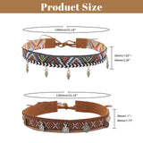 2Pcs 2 Styles Polyester & Imitation Leather Woven Hat Belts, Bohemian Style Tassel Hat Bands, with Alloy Charms, Mixed Color, 1300x26~56mm, 1pc/style