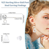 5 Pairs 925 Sterling Silver Round Ball Stud Earring Findings, Earring Posts with Vertical Loops, 925 Stamp, 10Pcs Plastic Ear Nuts, Silver, 15mm, head: 6.5x4mm, Hole: 1mm, Pin: 0.7mm