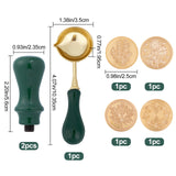 1Pc Brass Wax Sticks Melting Spoon, 2Pcs Wood Handle, and 4Pcs Brass Wax Seal Stamp Head, Plants Pattern, 10.35~59x3.5~25x1.95~23.5cm