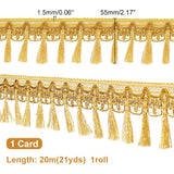 Filigree Corrugated Lace Ribbon, with Tassel, for Clothing Accessories, Gold, 2-1/8 inch(55mm), about 21.87 Yards(20m)/Card