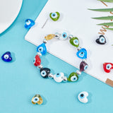Handmade Evil Eye Lampwork Beads, Heart, Mixed Color, 13~15x15x9mm, Hole: 2mm, 8 colors, 8pcs/color, 64pcs/box
