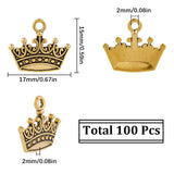 100Pcs Alloy Pendants, Crown Charm, Antique Golden, 15x17x2mm, Hole: 2mm