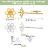 10 Pairs 2 Color 925 Sterling Silver Stud Earring Findings, for Half Drilled Beads, Flower, with 30Pcs Plastic Ear Nuts, Golden & Silver, 4.5x4.5mm, Pin: 0.7mm, 5 Pair/color