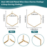 80Pcs 2 Size 316 Stainless Steel Hoop Earring Findings, Wine Glass Charms Findings, Hexagon, Real 18K Gold Plated, 26~32x19.5~25x0.6mm, 40Pcs/size