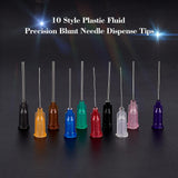 100Pcs 10 Style Plastic Fluid Precision Blunt Needle Dispense Tips, with 201 Stainless Steel Pin, Mixed Color, 4.25x0.75cm, Inner Diameter: 0.42cm, 10pcs/style