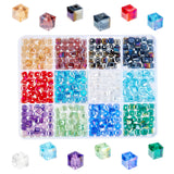 Electroplate Glass Beads, AB Color Plated, Faceted, Cube, Mixed Color, 6x6x6mm, Hole: 1mm, 13x10x2.2cm, 30pcs/color, 360pcs/box