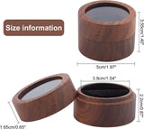 Walnut Wooden Engagement Ring Boxes, Jewelry Box Storage Case, with Clear Window and Sponge inside, Fit for 1Pc Ring, Column, Coffee, 5x3.55cm