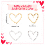 40Pcs 2 Colors 201 Stainless Steel Linking Rings, Laser Cut, Asymmetrical Heart, Golden & Stainless Steel Color, 10.5x13x1mm, 20pcs/color