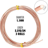 3 Roll Copper Spring Wire, Round, Rose Gold, 18 Gauge(1mm), 1.1mm, about 16.40 Feet(5m)/Roll