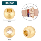 600Pcs Rack Plating Brass Round Spacer Beads, Solid Round Bead for Jewelry Making Supplies, Real 18K Gold Plated, 3mm, Hole: 1mm