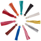 Imitation Leather Tassel Big Pendants Decorations, with CCB Plastic Findings, Mixed Color, 110x15mm, Hole: 4mm, 12pcs/box