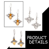 2 Pairs 2 Style Chocolate Glass Bees Dangle Earrings, Alloy Jewelry for Women, Platinum, 34.5~44mm, Pin: 0.6~0.7mm, 1 Pair/style