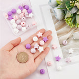 40Pcs 8 Style Food Grade Eco-Friendly Silicone Beads, Chewing Beads For Teethers, DIY Nursing Necklaces Making, Round & Star, Mixed Color, 12~14x12~13.5x8~12mm, Hole: 2mm, 40pcs/box