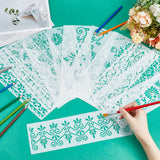 12Pcs Retro Floral PET Plastic Drawing Painting Stencils Templates, Rectangle, Mixed Shapes, 305x100x0.4mm