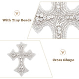 Computerized Embroidery Rhinestones Cloth Iron on/Sew on Patches, Costume Accessories, Appliques, Cross, Beige, 105x85x4.5mm