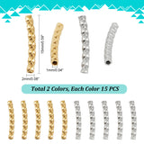 30Pcs 2 Colors 304 Stainless Steel Tube Beads, Diamond Cut, Curved Tube, Golden & Stainless Steel Color, 15x2mm, Hole: 1mm, 15pcs/color