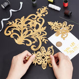 8Pcs 2 Styles Floral Pattern Polyester Computerized Embroidery Iron on/Sew on Patches, Ethnic Style Metallic Thread Embroidery Appliques, with Adhesive Back, Gold, 125~450x95~222x1~1.5mm, 4pcs/style