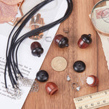 DIY Acorn Locket Necklace Making Kit, Including Wooden Box Pendant, Imitation Leather Cord, 304 Stainless Steel Snap on Bails, Brown, 18Pcs/bag, Pendant: 30.5x12mm, Hole: 1mm, Inner Diameter: 13.5mm