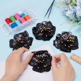 3D Flower Sequin Patches, Glittered Beaded Appliques, with Polyester, Costume Accessories, Black, 110x100~110x3~6mm