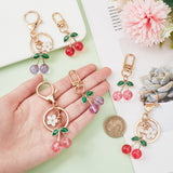 6Pcs 6 Styles Cherry Transparent Acrylic Pendant Decorations, with Alloy Finding, for Keychain Earphone Bag Gift Pendant Decoration, Mixed Color, 63.5~90mm, 1pc/style