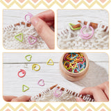 Alloy Knitting Stitch Marker Rings, Triangle/Heart/Spiral, with Wooden Stitch Marker Storage Boxes, Mixed Color, 12.5~15.5x13.5~15x1.5mm, Inner Diameter: 6~7mm, about 60pcs/box