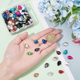 Pointed Back Glass Rhinestone Cabochons, Faceted, Teardrop, Mixed Color, 14x10x4.5mm, 6pcs/color, 15color, 90pcs/box