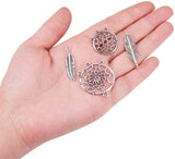 Tibetan Style Alloy Flat Round Chandelier Components Links, with Alloy Feather Pendants, Antique Silver, 34x28x2mm, Hole: 2mm