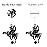 Iron Hanging Ornaments, for Home Wall Decoration, Musical Note with Flower, Matte Gunmetal Color, 300x235x1mm