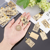 201 Stainless Steel Pendants, Laser Engraved Pattern, Rectangle with Tarot Card Patterns, Golden, 40x24x1mm, Hole: 8x4mm, 22pcs/set, 1set/box