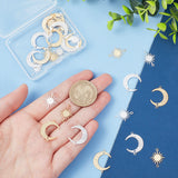 32Pcs 4 Styles Brass Connector Charms Sets, Moon & Sun Links, Mixed Color, 13~16.5x17.5~22x0.7~0.8mm, Hole: 1.2mm, 8pcs/style