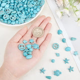 10 Strands 10 Style Synthetic Turquoise Beads Strands, Dyed, Starfish & Round & Teardrop & Tortoise & Star & Cross & Peace Sign & Oval & Heart & Skull, Turquoise, 1strand/style