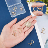 12 Sets Brass Toggle Clasps, for DIY Jewelry Making, Ring, Real 18K Gold Plated, Ring: 13x1.5mm, Hole: 1.6mm, Bar: 19.5x6.5x2mm, Hole: 2.5mm