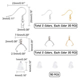 DIY 304 Stainless Steel Earring Making findings Kits, include Ice Pick Pinch Bails & Earring Hooks, Plastic Ear Nuts, Mixed Color, Earring Hooks: about 20~21x21~23x3mm, hole: 2mm, Pin: 0.6~0.8mm, 40pcs/box