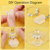 Blank Acrylic Wine Glass Charms, with Brass Rings, Platiumn, Hexagon, 62mm, Hexagon: 27.5x31.5x2mm, 50pcs/set