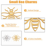 20Pcs 2 Colors 201 Stainless Steel Pendants, Laser Cut, Bees, Golden & Stainless Steel Color, 13x17x1.5mm, Hole: 1.4mm, 10pcs/color