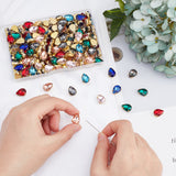 175Pcs 7 Colors Sew on Rhinestone, Transparent Glass, with Iron Prong Settings, Faceted, Teardrop, Mixed Color, 14x10x5mm, Hole: 0.9mm, 25pcs/color