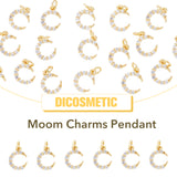 Rack Plating Brass Micro Pave Cubic Zirconia Pendants, Long-Lasting Plated, with Jump Ring, Moon, Real 18K Gold Plated, 12x9.5x2.5mm, Jump Ring: 5x0.8mm, Inner Diameter: 3.4mm, 12pcs/box