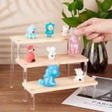 3-Tier Acrylic Model Toy Display Riser, Assembled Holder, with Iron Screws and Wood Pedestal, Wheat, Wood Pedestal: 20x7.2x0.7cm, Hole: 3.6mm, about 30pcs/set