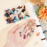 6 Sets Natural Mixed Gemstone Pendants, Chip Charms with 304 Stainless Steel Loops and Alloy Flower, Platinum, 24~26x7~12x6~8mm, Hole: 1.8~2mm, 13pcs/set