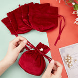 Velvet Jewelry Bags with Drawstring & Plastic Imitation Pearl, Velvet Cloth Gift Pouches, Dark Red, 13.2x14x0.4cm